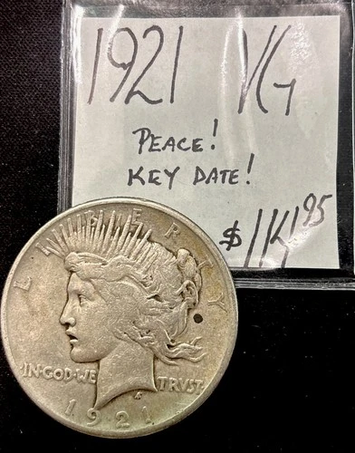 1921 Peace Dollar $1 Silver Coin! (VG) Very Good Condition! Key Date! ENN Coins