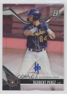 2021 Bowman Platinum Top Prospects Pink 30/199 Hedbert Perez #TOP-33 Auto 04at