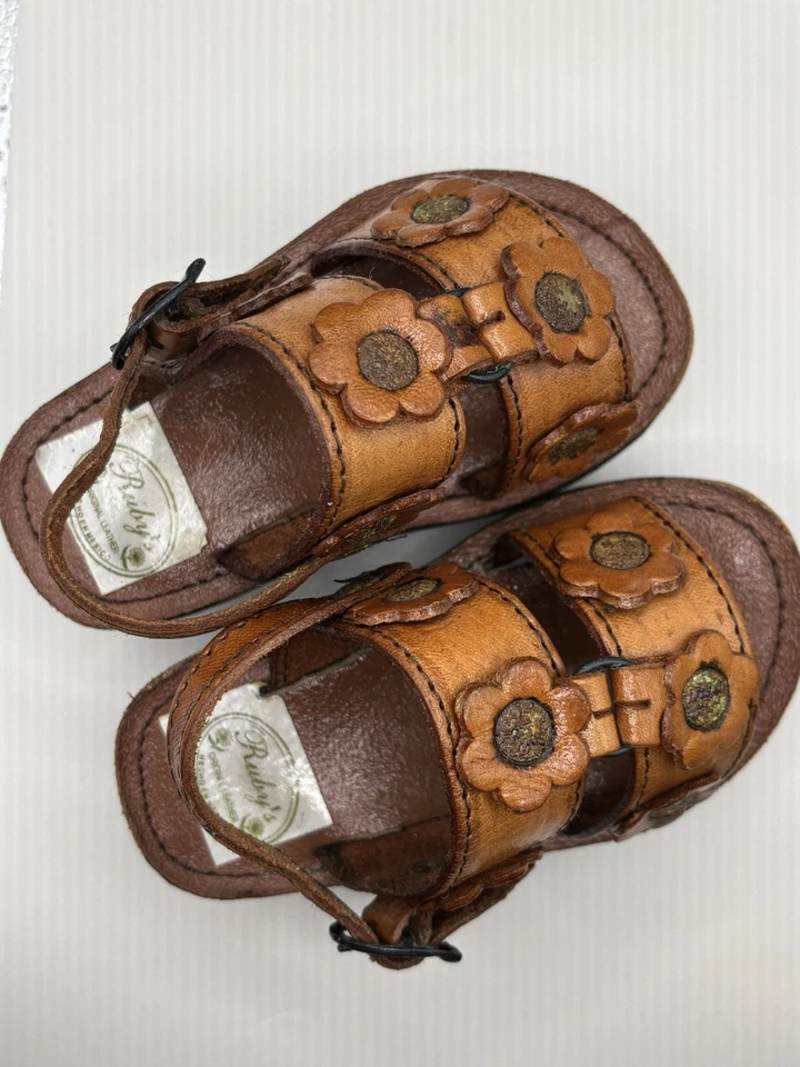 Handmade Leather Baby Sandals With Flowers.  (6- Inches No Size)- 🌸see photos - Image 3 of 4