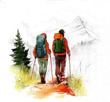  2 Two Paper Lunch Napkins for Decoupage/Mixed Media - Hiking people outdoors
