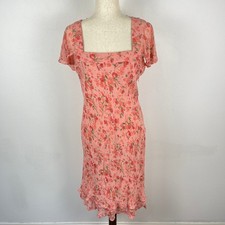 Vintage 90s David Warren Pink Floral Coquette Silk Knee Lenght Dress Women's 14P