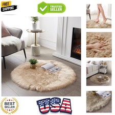 Ultra Soft Round Faux Sheepskin Fur Area Rug Beige Circular Shaggy Rug Round ...