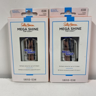 LOT x2 SALLY HANSEN Mega Shine Top Coat Nail Protection 45306 Clear 0.45 Fl Oz