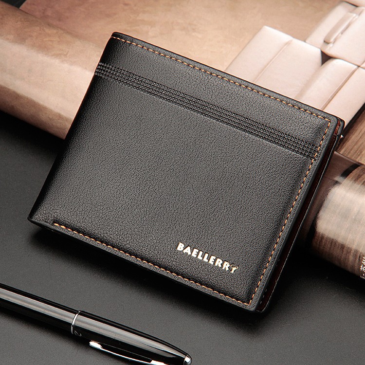 Black Men Short Bifold Wallet Leather ID Card Cash Holder Billfold Purse Clutch