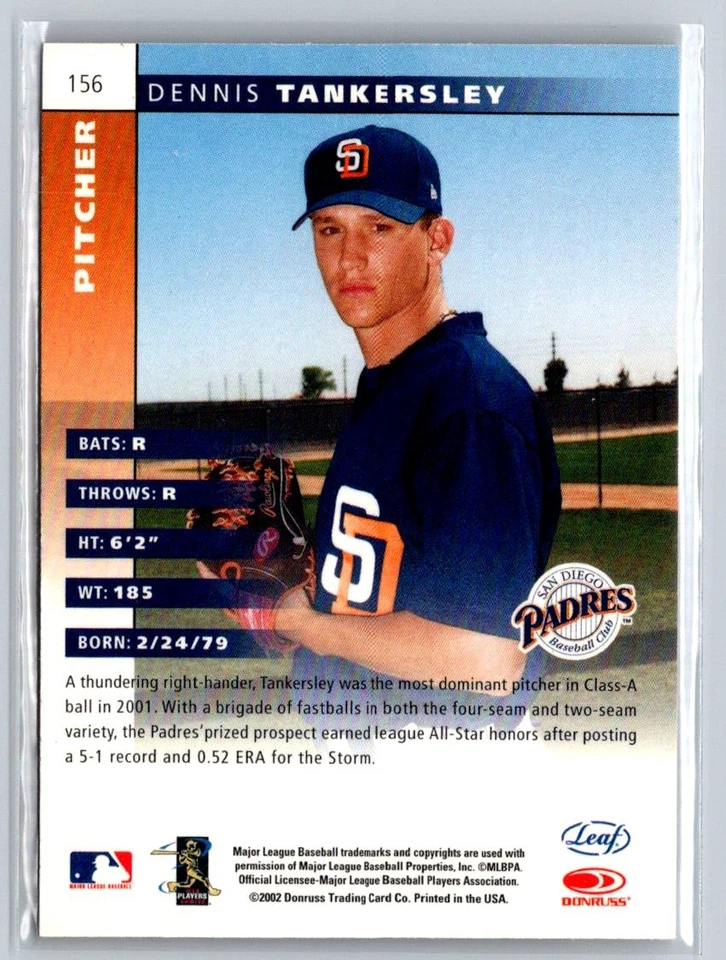2002 Leaf #156 Dennis Tankersley ROOKIE MLB San Diego Padres - Image 2 of 2