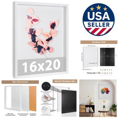 16x20 Shadow Box Display Case with Shatterproof Plexiglass and Push Pins