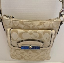 Coach Signature Crossbody Swingpack 45087  Beige  Silver  Magnetic Snap