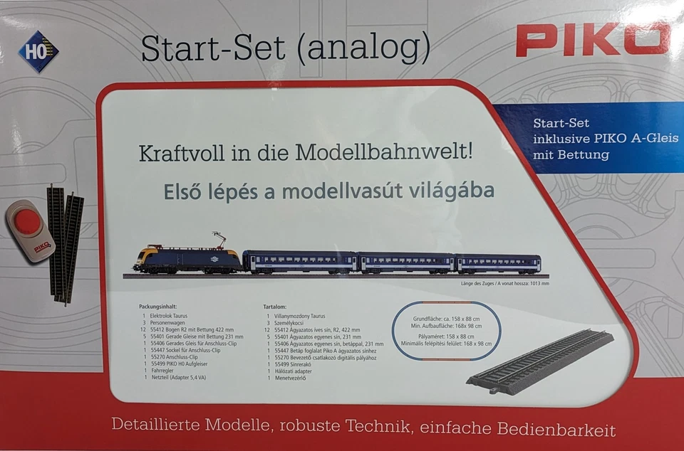 PIKO 57115 H0 Start-Set Personenzug mit E-Lok Taurus mit Bettung Ep. V MAV