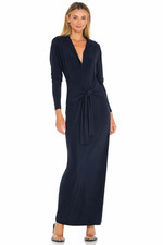  185 NORMA KAMALI ty tie front NK shirt dress maxi - Deep Navy Blue - S/36