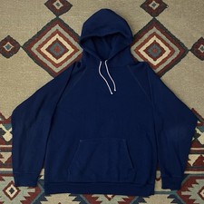 Vintage 70s Hooded Sweatshirt Adult Medium Navy Blue Pullover Hoodie