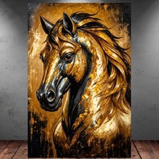 LEINWAND BILD ER XXL ABSTRAKT PFERD MUSTANG HENGST SCHWARZ GOLD WAND POSTER 2197
