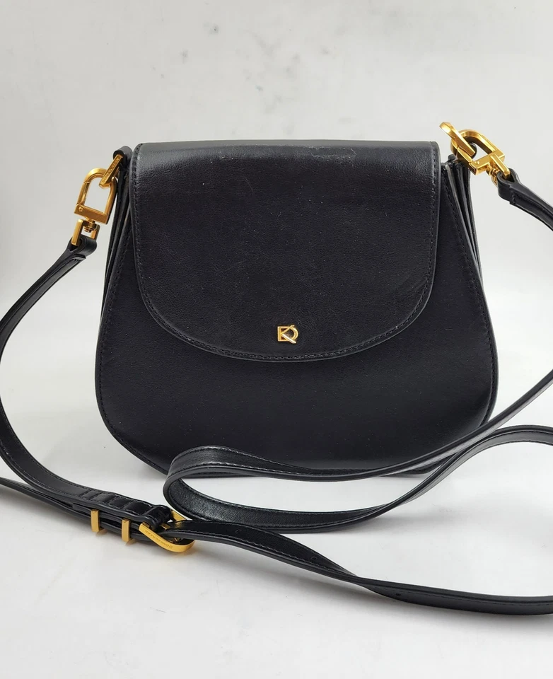 Bolso Bandolera Donna Karan New York Bellerose Cuero Solapa Para Mujer Negro/Dorado Foto 3 de 4