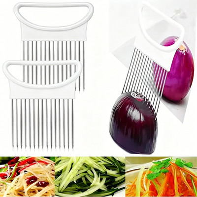 2X Stainless Steel Onion Holder   Veg & Meat Cutter with Prongs, Kitchen Gadget