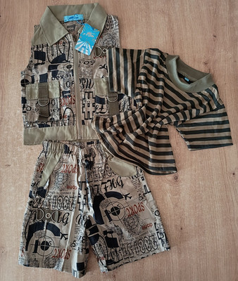 SUN Jungen 3-tlg Set Gr. 2 Weste/Shorts/T-Shirt gestreift Reißverschluss