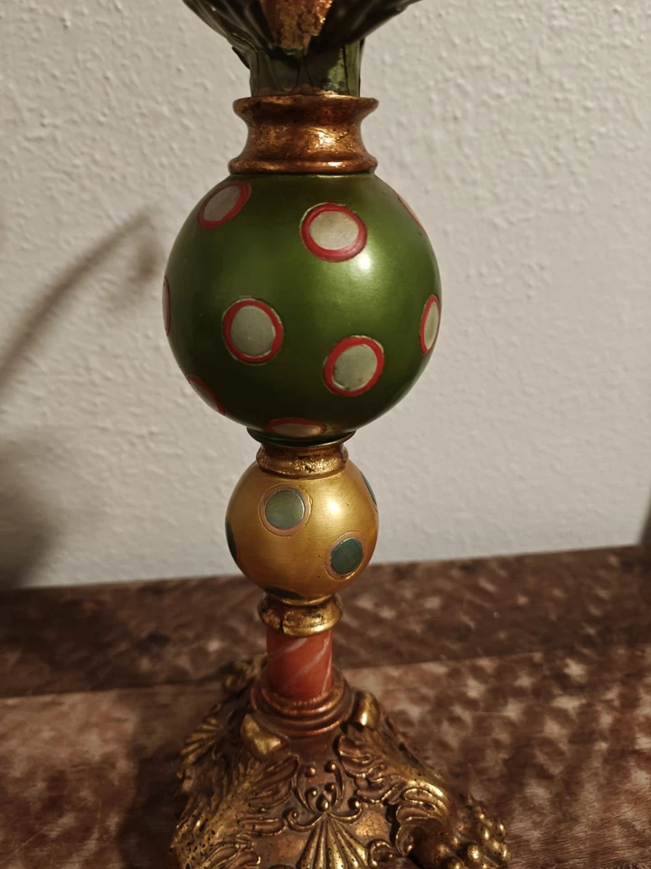 Pair of Vintage Bella Casa Palm Tree Dangling Prism  Candle Holders Ganz 15' - Image 3 of 4