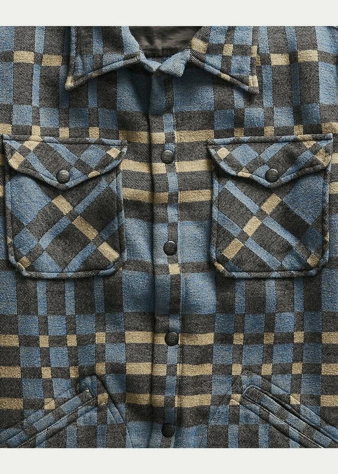 RRL Ralph Lauren Vintage Blue Plaid Jacquard Overshirt Jacket Men's Medium M - Image 2 of 3