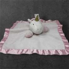 Cloud Island Unicorn Satin Lovey Plush Pink White 14x14" Baby Gold Dot Blanket