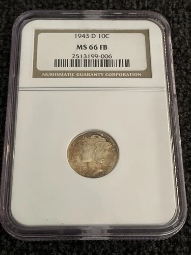 1943-D Mercury Dime, Full Bands, NGC MS-66 FB ** Premium Quality Toned!