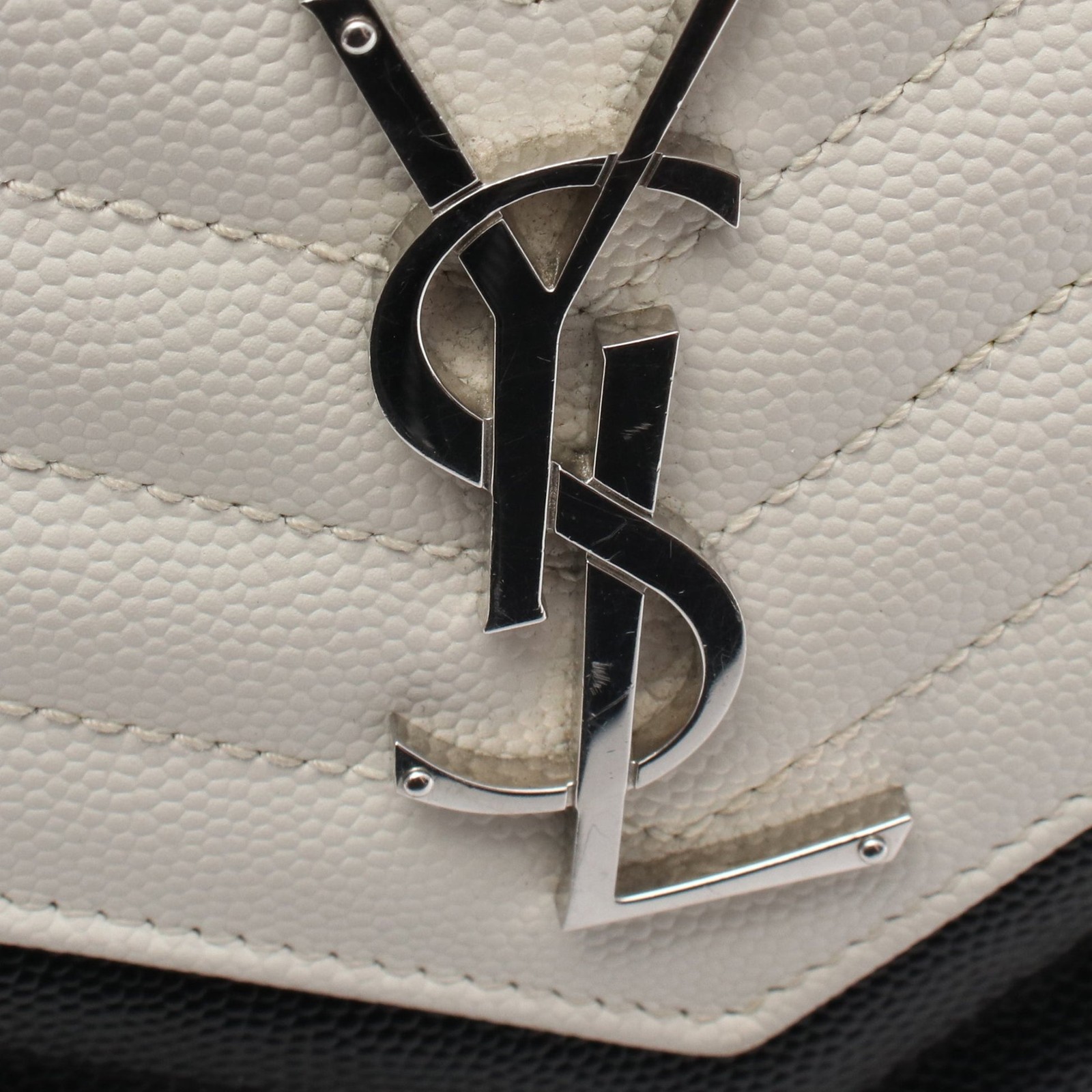 【Borsa】SAINT LAURENT PARIS Cassandra Portafoglio Classico Catena Pelle Off White Nero