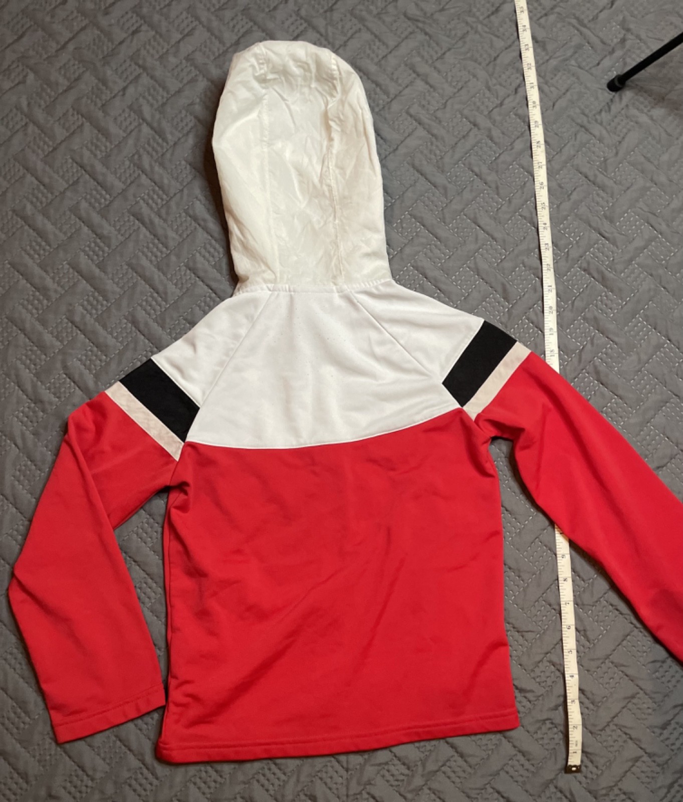 Nike athletic fashion hoodie red white and black with off-white hood thumbnail 2