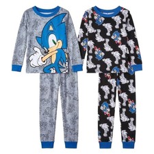 Sonic the Hedgehog Boy's Character Soft Cotton Long-Sleeved 4-Piece Pajama Set