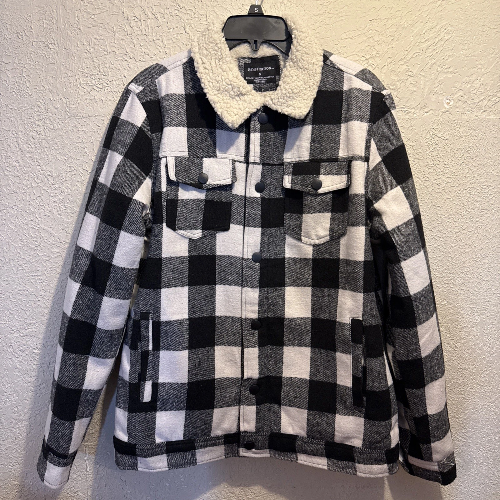 Distortion Unisex Wool Flannel Jacket Size Small Plaid 2 Side Pocket NEW - product detail image 2