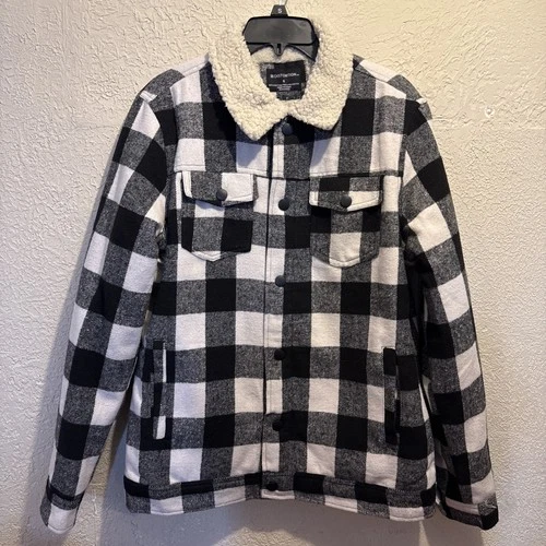 Distortion Unisex  Wool Flannel Jacket Size Small Plaid 2 Side Pocket NEW image 2