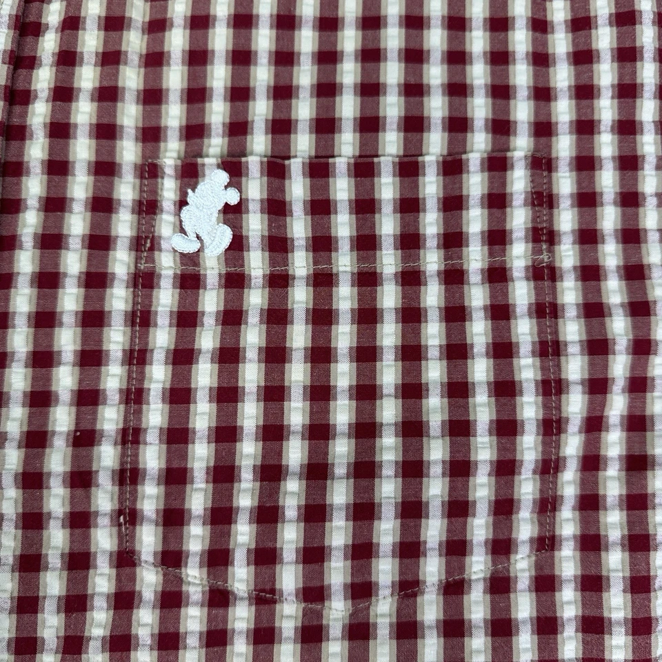 Vtg 90s Y2K Walt Disney World Mickey Mouse Seersucker Plaid Button Up Shirt Sz M - Image 2 of 4