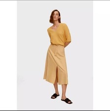 New Mango MNG Size S Yellow Soft Lightweight Belted Front Slit Midi Skirt