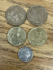 Belgium 1980s Coin Lot – 2x 20F, 2x 5F, 1x 1 Franc – Vintage Belgian