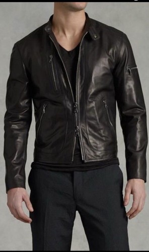 Giacca Moto Pelle di Agnello $1898 Nuova Collezione John Varvatos EU 50 USA 40 - Foto 5 di 19