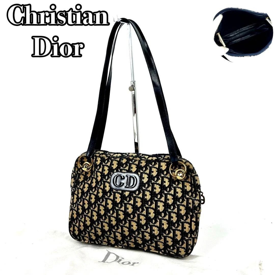 Sac à main DIOR trotteur motif all over cuir toile marine