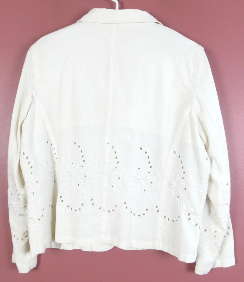 CJ0848 COLDWATER CREEK Mujer Lino Algodón Chaqueta Manga Larga Floral Ojales PXL Foto 2 de 4