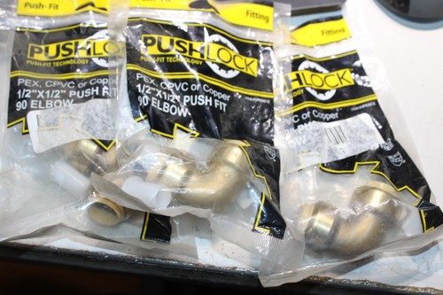 PushFit Brass 90-deg Elbow Push-to-Connect Plumbing Fitting Copper PEX CPVC 1/2"