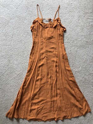 H&M Trend Womens Size 4 Tan Empire Waist Ruffle Sleeveless Maxi Flowy Dress  New | eBay