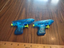 Vintage Pair Of Plastic Friction Toy Ray Guns, Both Blue One Works