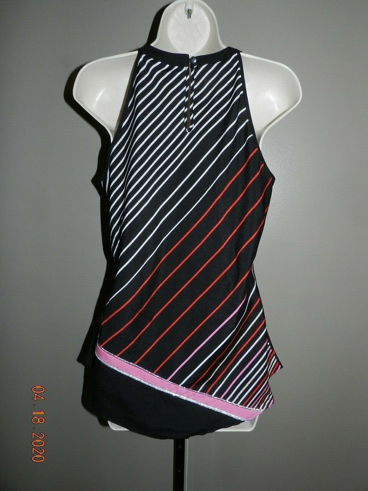 New York & Company Women's Tank Top Small S black red silver Striped eBay