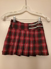 NAUTICA Girls Pleated Plaid Skirt Size 5 Red/Black Lined Excellent Condition