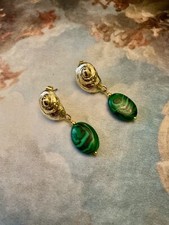 Boucles D'oreilles En OR 18 Carats Avec Malachite - Poids 24,68 G - Occasion - Magnifique !