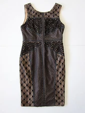 HEARTLOOM Black Nude Crochet Knit Stretch Bodycon Sheath Tank Dress Small