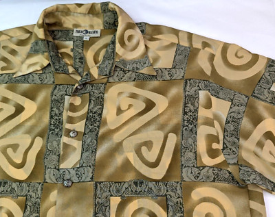 Vtg Paolo Maldini Microfiber Abstract Button Shirt Men L Aztec Vines Swirl
