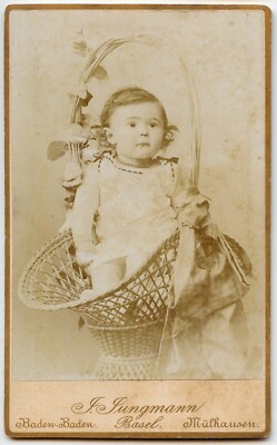 Portrait Studio Child Basket CDV Stuhlmueller Basel Photo Antique 19s S