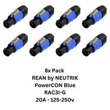 8x Pack REAN by NEUTRIK PowerCON RCAC3I-G Input 3 Conductor 6-12mm Blue NAC3F