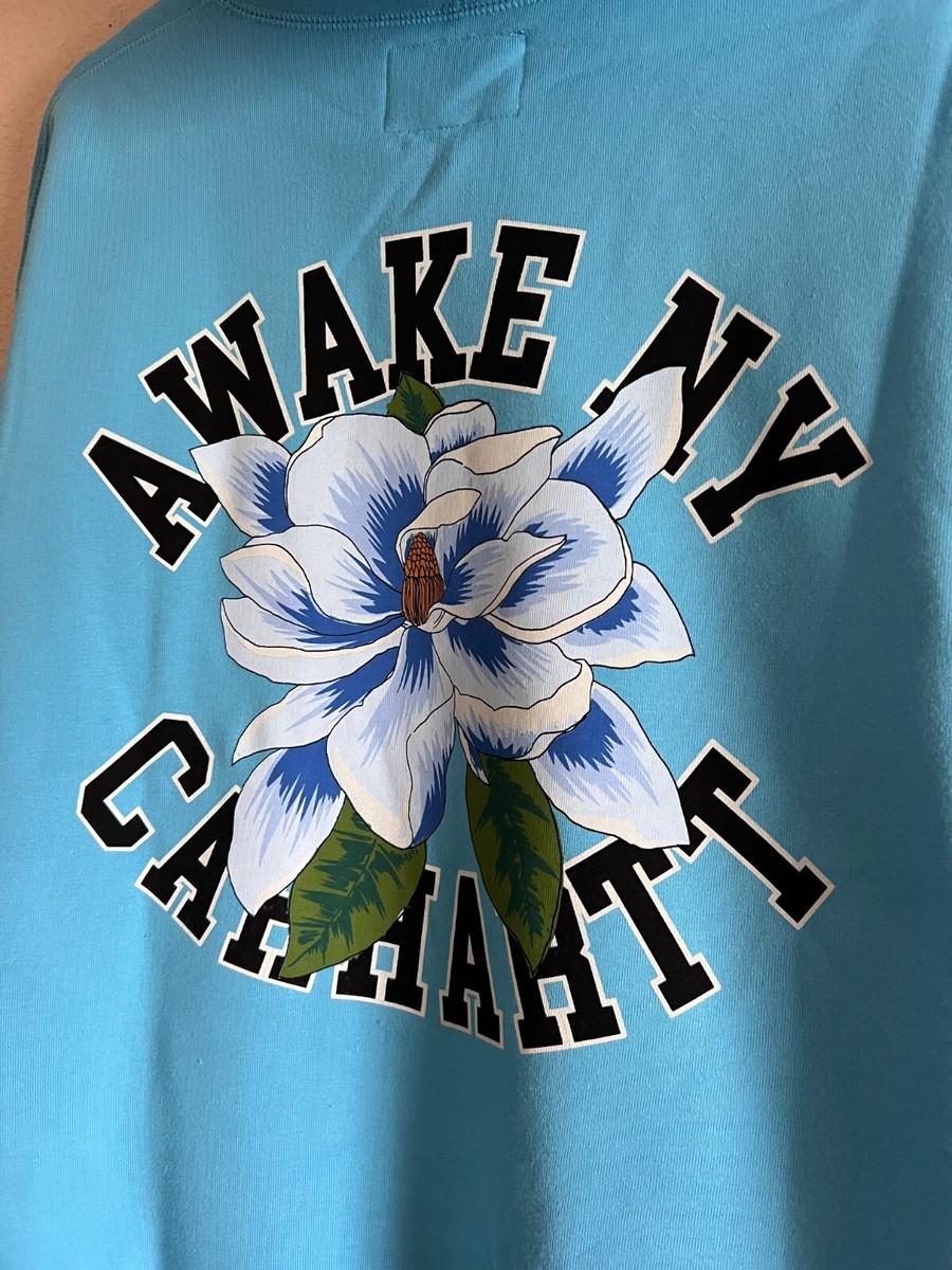 Awake NY x Carhatt WIP Printed Hoodie - Size Large - Blue Awake NY x Carhatt WIP Printed Hoodie - Size Large - Blue
