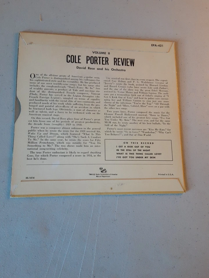 David Rose w Orchestra - Cole Porter Review Vol. II (45 rpm EP, 1950's) VG+ Foto 4 de 4