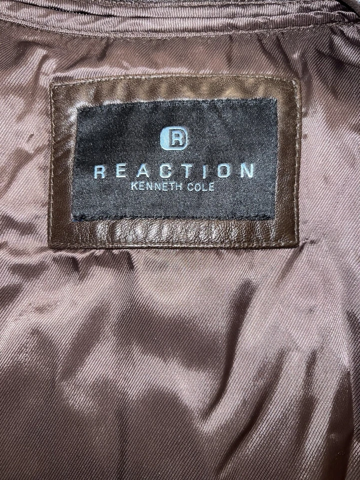 KENNETH COLE РЕАКЦИЯ КОРИЧНЕВАЯ КОЖАНАЯ КУРТКА XTRA ПОДКЛАДКА СКРЫТЫЙ МОЛНИИ И ПУГОВИЦЫ XL - Изображение 2 из 4