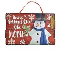 Snowman THERE S SNOW PLACE LIKE HOME Christmas Plank Sign Wall Hang 14.5 x9.1