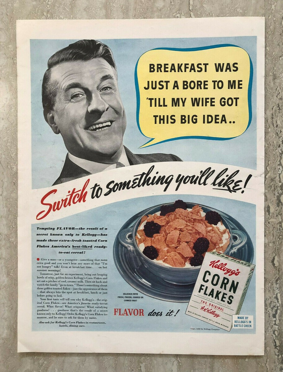 1940 Kellogg's Corn Flakes The Original Cereal Vintage Print Ad | eBay