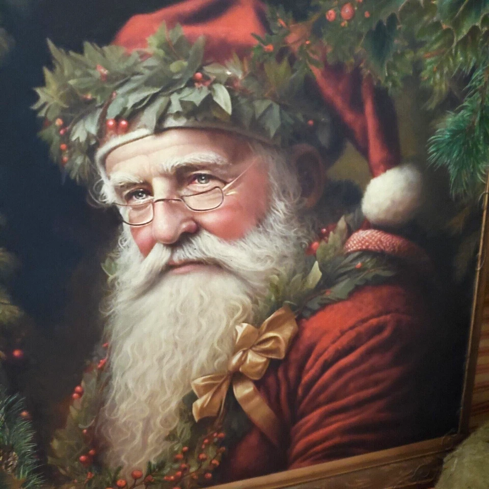 GORGEOUS FOLK PRIMITIVE VICTORIAN VINTAGE STYLE CHRISTMAS PORTRAIT SANTA SIGN - Image 3 of 4