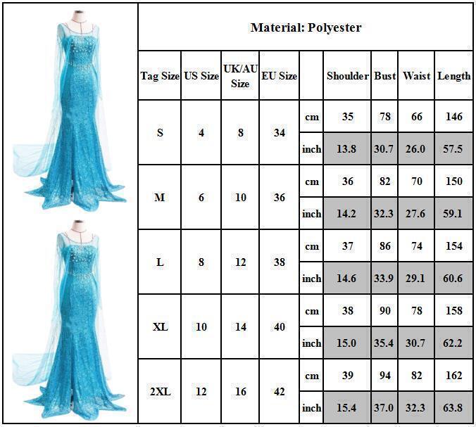 Adults Ladies Frozen Snow Queen Elsa Costume Cosplay Party Gowns Cos